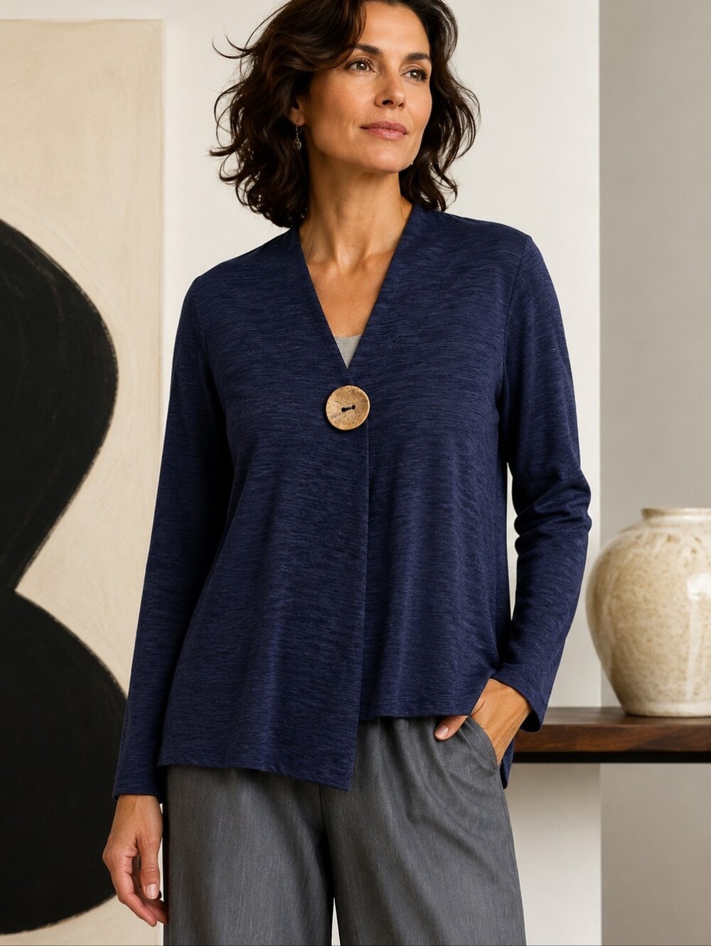 Boho Layered Tunic Top Blue Heathered XXL Artsy Lagenlook Coastal Grandma Office